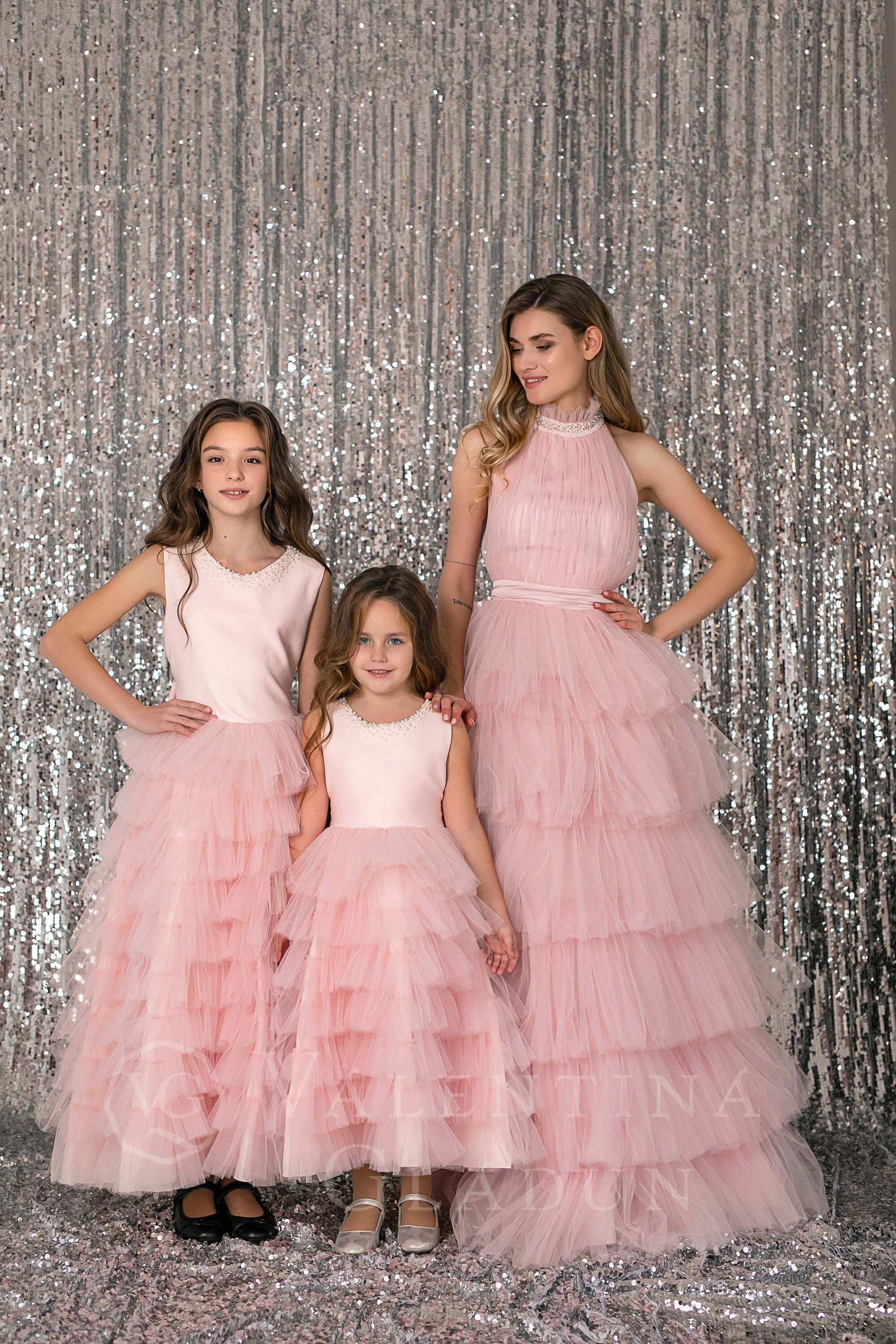 Платья для дочки и мамы Россини розовые