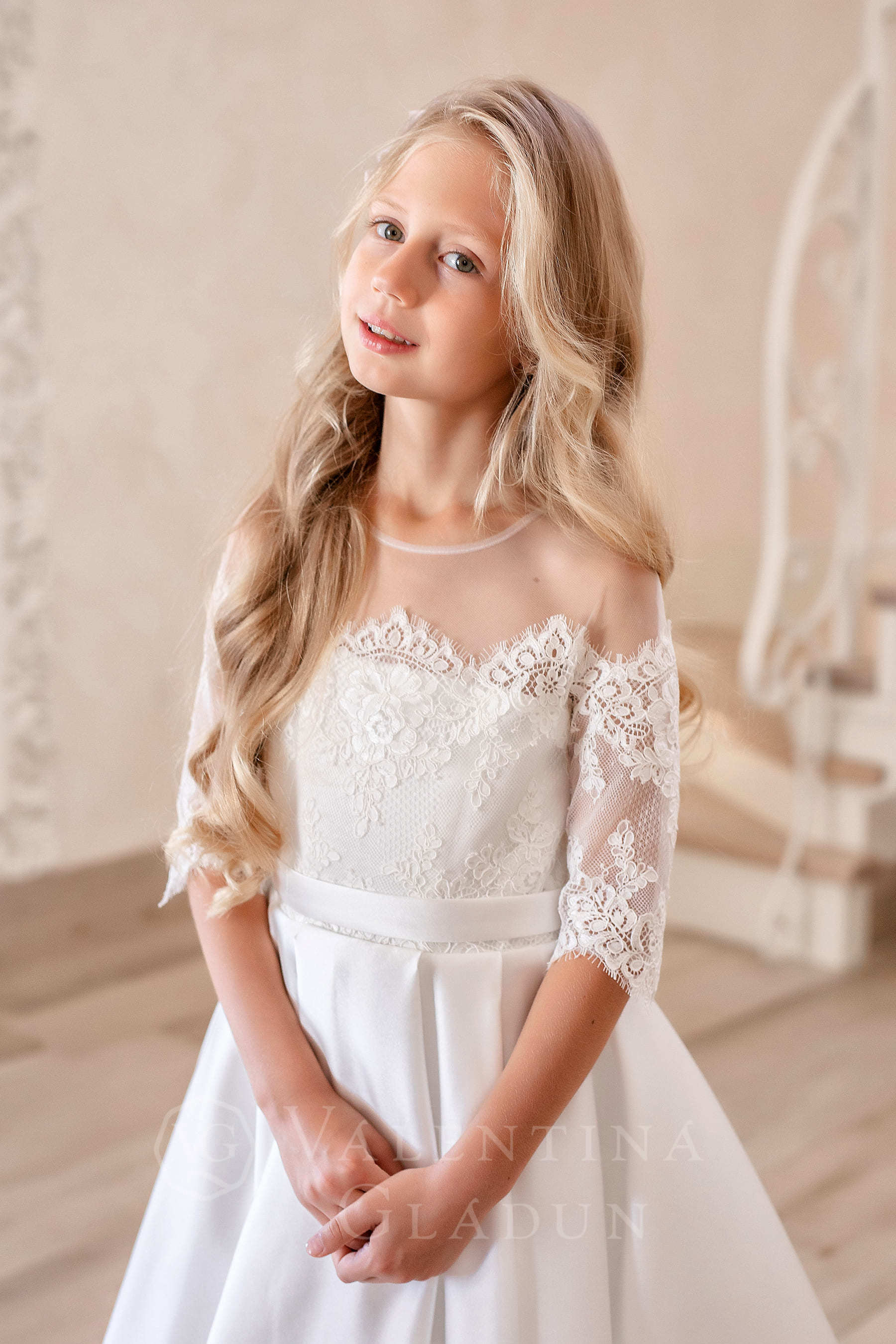 Mirabel Длинное нарядное белое платье на девочку Angel фото №2