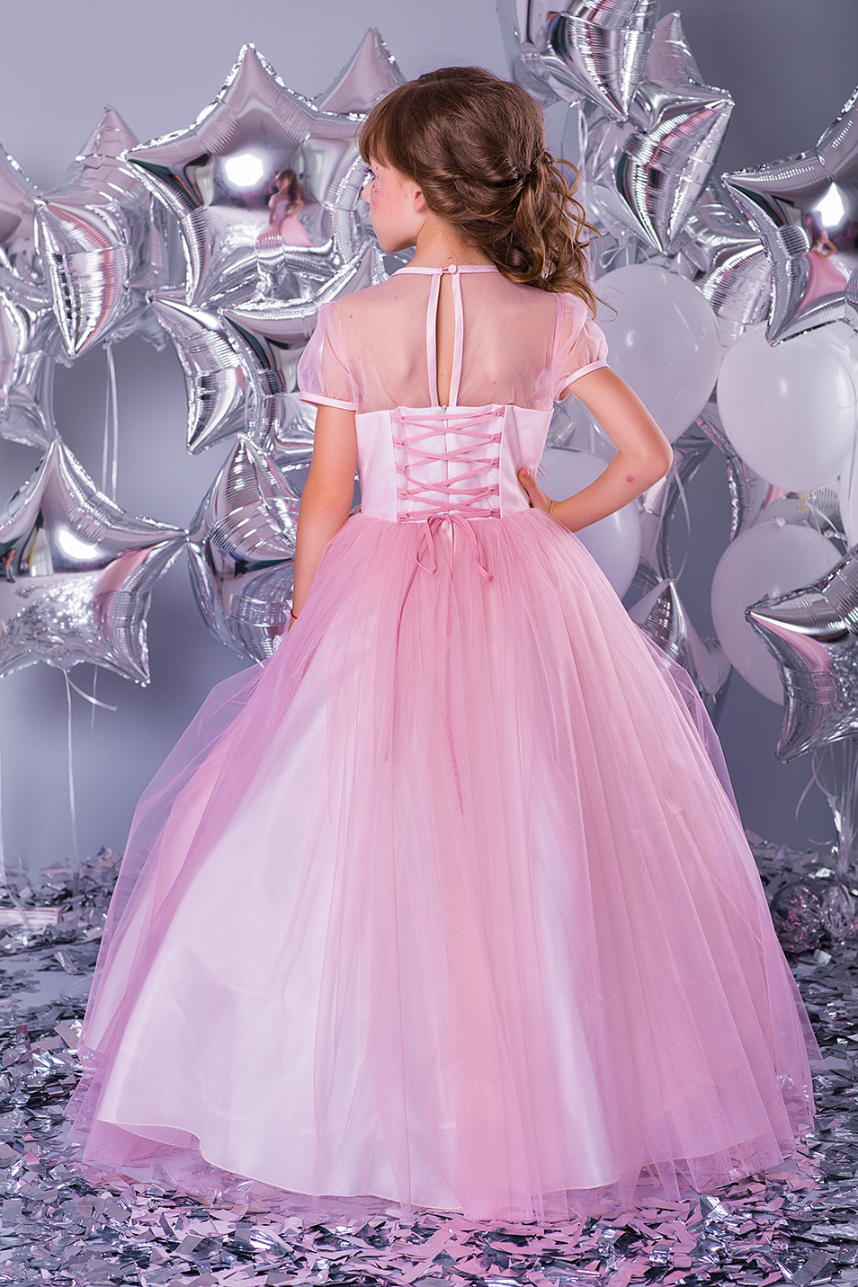 розовое платье для девочки со шнуровкой на спине
