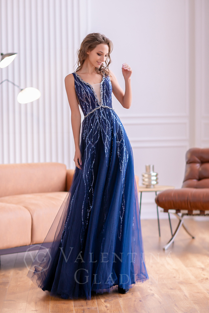 Синее выпускное платье 2021 Марион