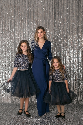 Длинное синее платье на запах Кампари Family look от Валентины Гладун