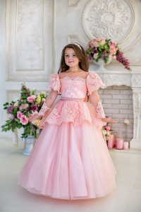 Розовое длинное платье принцессы с баской Эмма