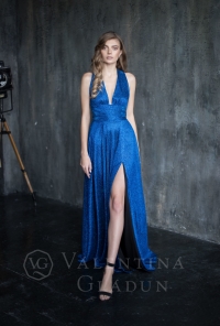 Синее вечернее платье в пол на выпускной Мадлен